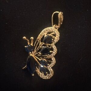 Gold and Blue Butterfly Brooch